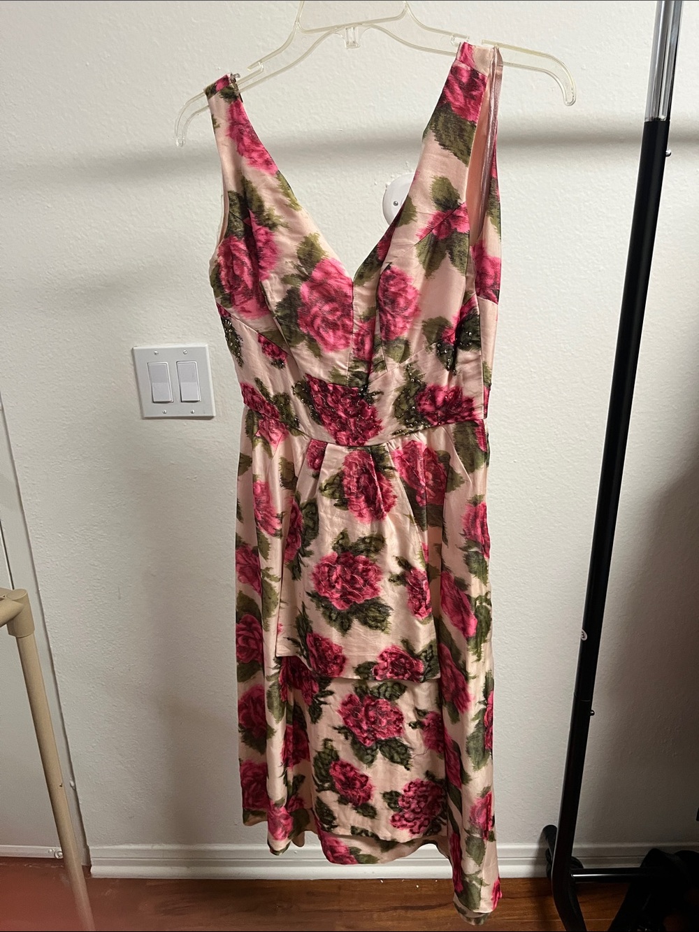 Floral V-Neck Pink Midi Dress